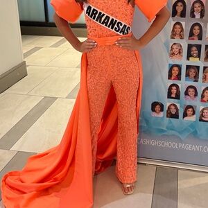 Girls' Orange Jumpsuit and over skirt - Pageant Style